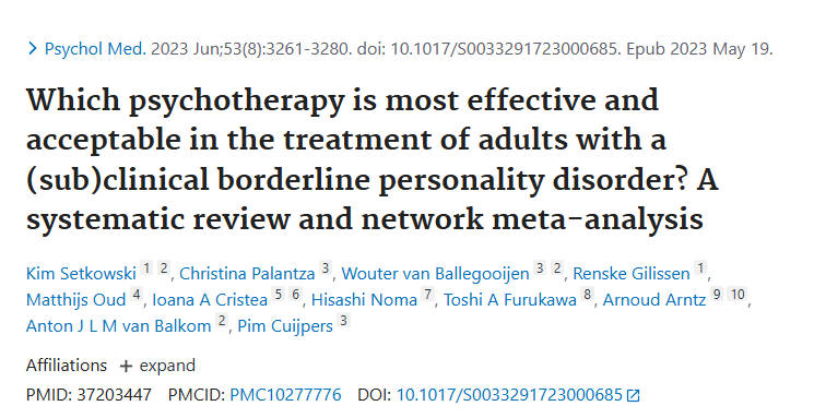 Meta-análise em Psychological Medicine Cambridge sobre eficácia da DBT em Borderline